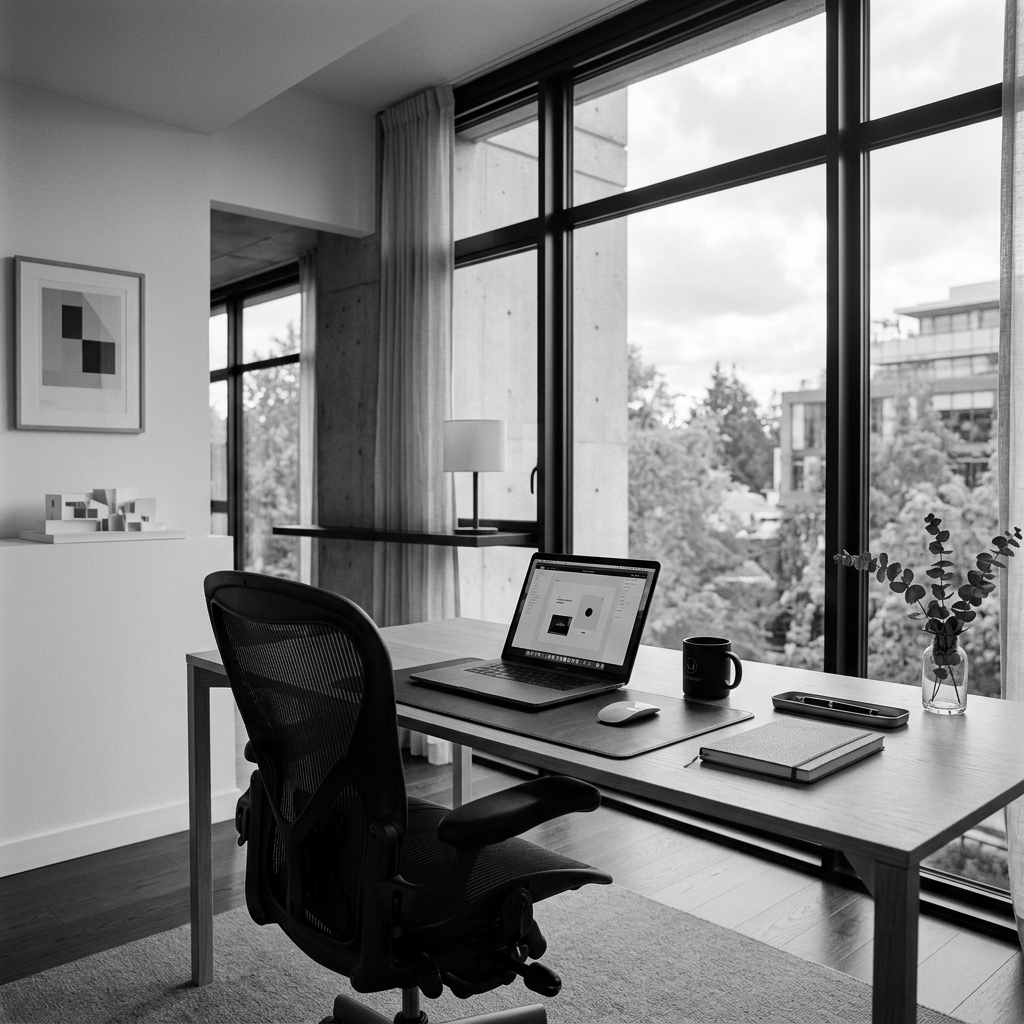 Espacio de trabajo minimalista con tecnología